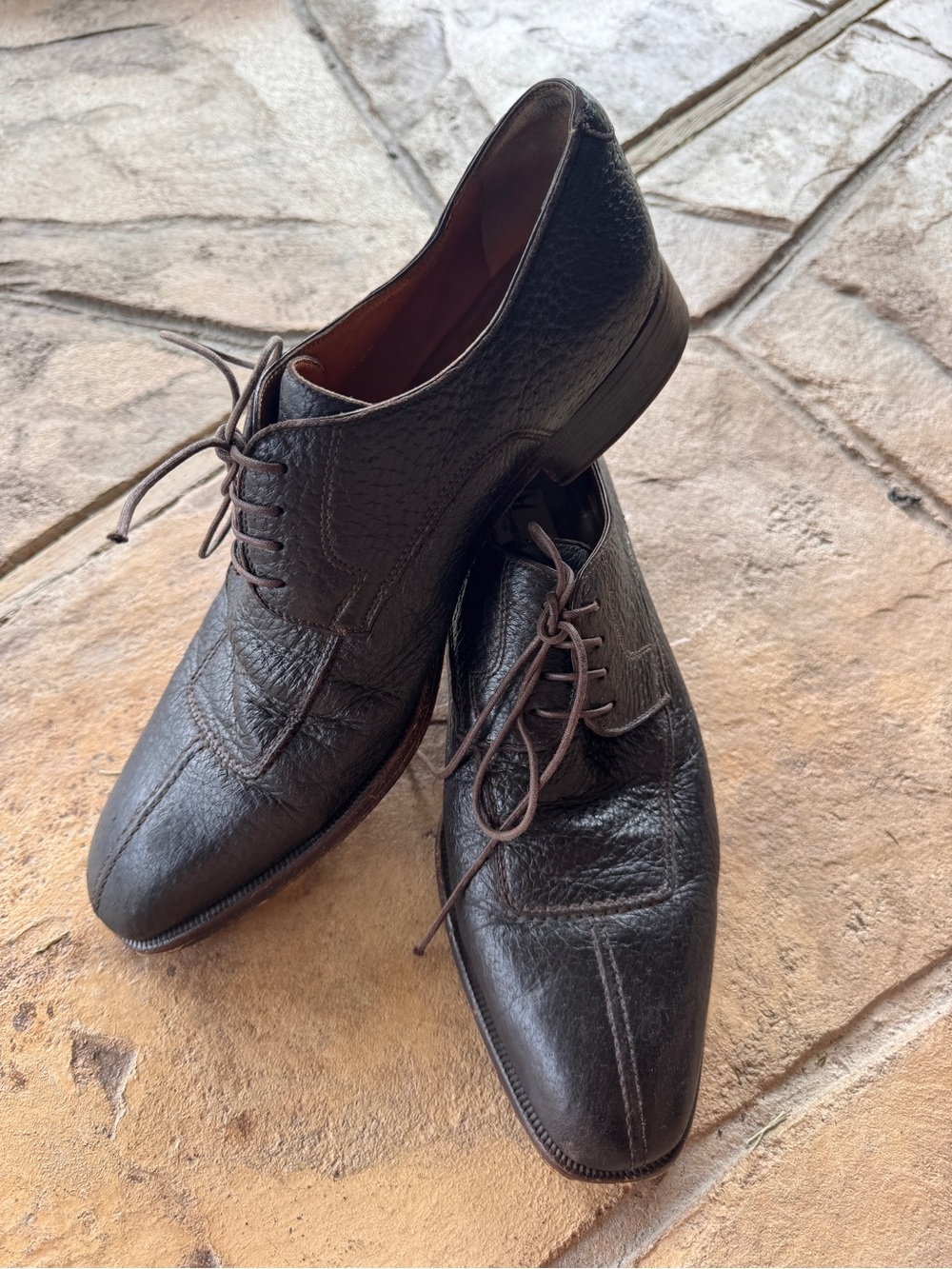 Moreschi Brown Pebbled Leather Derby Shoes Italy Men’s US 10.5  Lace Up